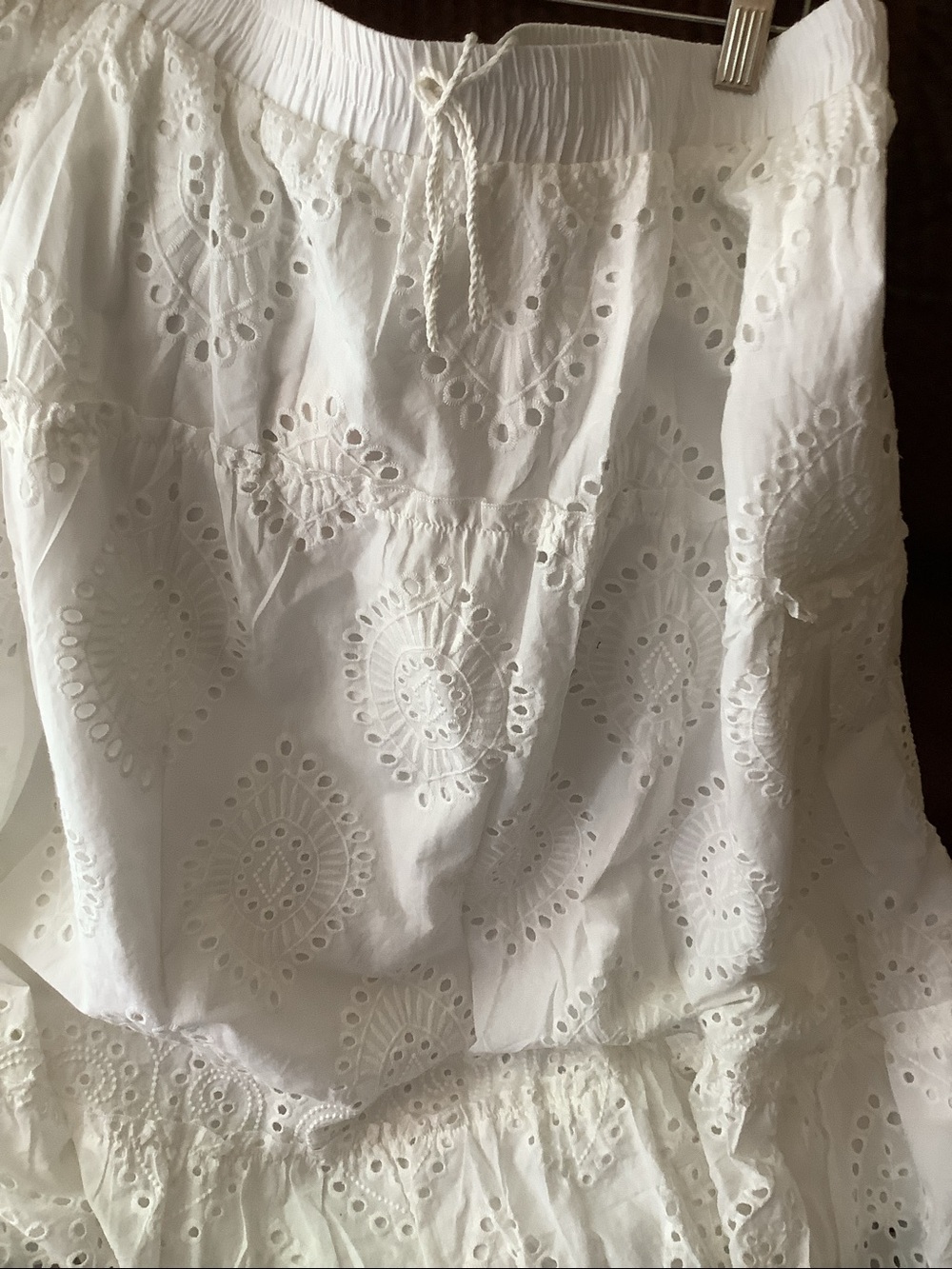 White Eyelet Cotton Skirt 100 % cotton maxi elastic waistband length 37 inches - Picture 4 of 6